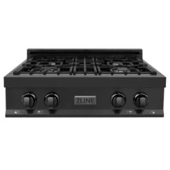 ZLINE 30" Porcelain Gas Stovetop In Black Stainless Steel With 4 Gas Burners (RTB-30) 15 ZLINE 30" Porcelain Gas Stovetop In Black Stainless Steel With 4 Gas Burners (RTB-30) -Home And Outdoor zline black stainless rangetop RTB 30 front