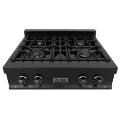 ZLINE 30" Porcelain Gas Stovetop In Black Stainless Steel With 4 Gas Burners (RTB-30) 16 ZLINE 30" Porcelain Gas Stovetop In Black Stainless Steel With 4 Gas Burners (RTB-30) -Home And Outdoor zline black stainless rangetop RTB 30 top