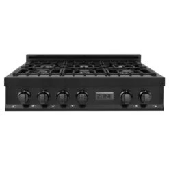 ZLINE 36" Porcelain Gas Stovetop In Black Stainless Steel With 6 Gas Burners (RTB-BR-36) -Home And Outdoor zline black stainless steel gas rangetop RTB 36 front