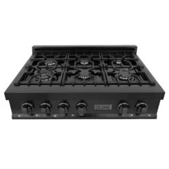 ZLINE 36" Porcelain Gas Stovetop In Black Stainless Steel With 6 Gas Burners (RTB-BR-36) -Home And Outdoor zline black stainless steel gas rangetop RTB 36 top