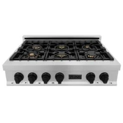 ZLINE Autograph Edition 36" Porcelain Rangetop With 6 Gas Burners In DuraSnow® Stainless Steel And Matte Black Accents (RTSZ-36-MB) -Home And Outdoor zline durasnow professional rangetop RTS 36 MB top 31472eb0 a0c8 45fe a39a 99f04d31f8cf