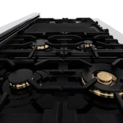 ZLINE Autograph Edition 48" Porcelain Rangetop With 7 Gas Burners In Stainless Steel And Matte Black Accents (RTZ-48-MB) -Home And Outdoor zline professional durasnow stainless steel dual fuel range RTZ 48 MB detail brass burners 3 06a9bd3d 76ed 4021 ac83 bf2746fef216