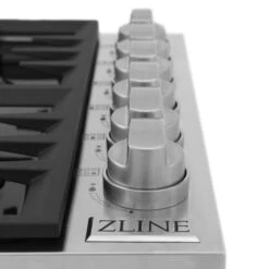 ZLINE 36" Dropin Gas Stovetop With 6 Gas Burners And Black Porcelain Top (RC36-PBT) -Home And Outdoor zline professional gas dropin cooktop RC 36 PBT knob detail