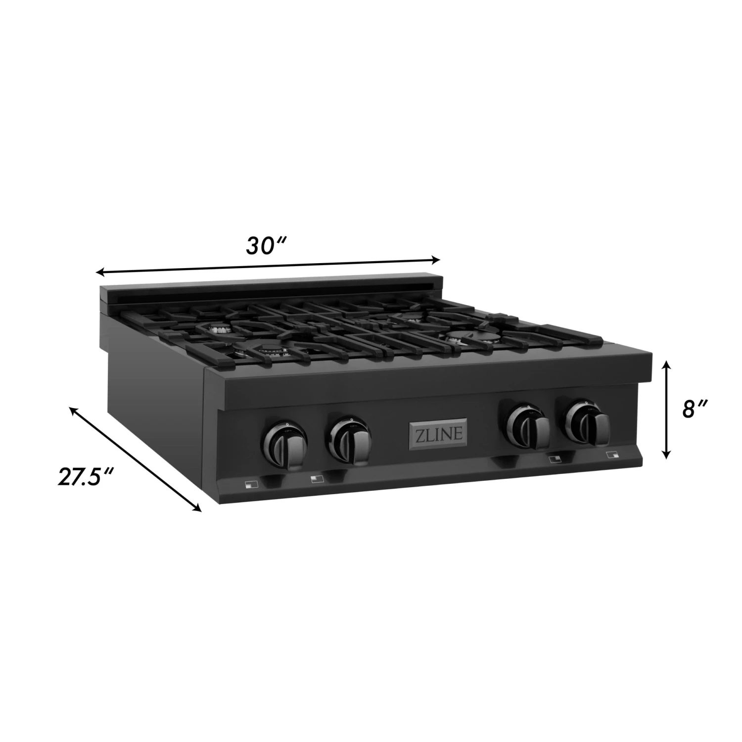 ZLINE 30" Porcelain Gas Stovetop In Black Stainless Steel With 4 Gas Burners (RTB-30) 10 ZLINE 30" Porcelain Gas Stovetop In Black Stainless Steel With 4 Gas Burners (RTB-30) - Image 8