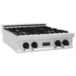 ZLINE Autograph Edition 30" Porcelain Rangetop With 4 Gas Burners In Stainless Steel And Matte Black Accents (RTZ-30-MB)
