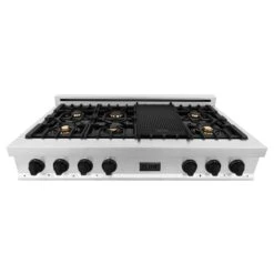 ZLINE Autograph Edition 48" Porcelain Rangetop With 7 Gas Burners In Stainless Steel And Matte Black Accents (RTZ-48-MB) -Home And Outdoor zline stainless steel professional gas rangetop RTZ 48 MB top e70c3213 d227 4db0 9cc0 10ddb4c84c0b